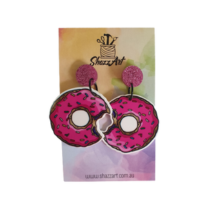 Donut Pink Glitter Stud Earrings