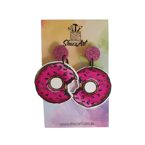 Donut Pink Glitter Stud Earrings